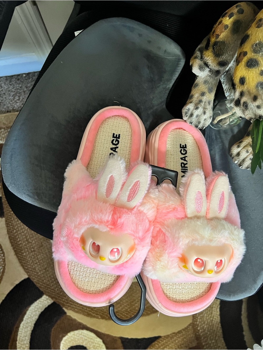 Kids Pink Bunny Plush Slide Sandals by MIRAGE